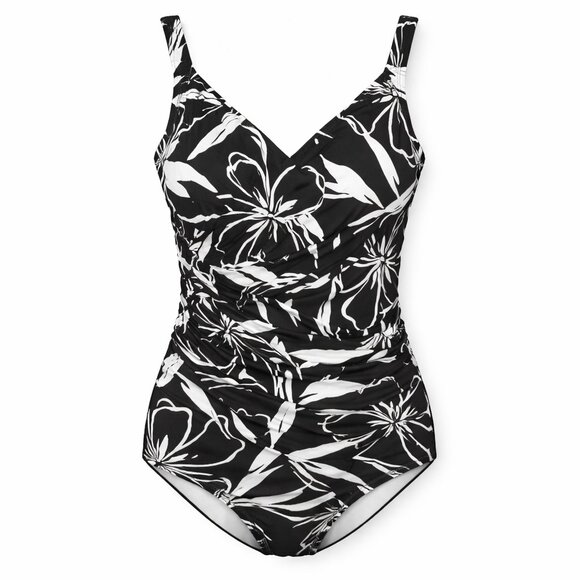 MIRACLESUIT Black White Print One-piece Slimming Swimsuit Size 8